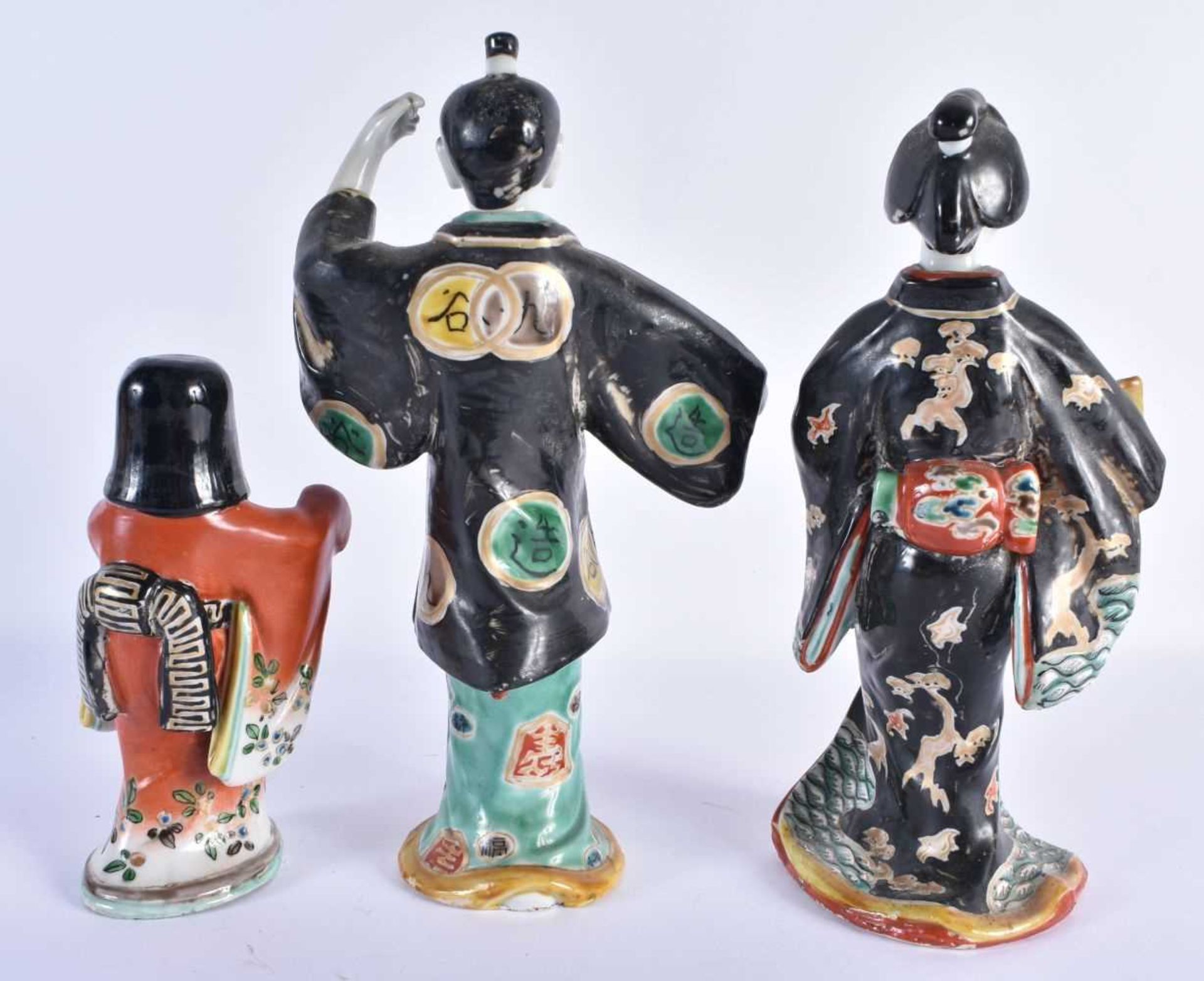 THREE 19TH CENTURY JAPANESE MEIJI PERIOD AO KUTANI FIGURES. Largest 28 cm high. (3) - Image 3 of 5