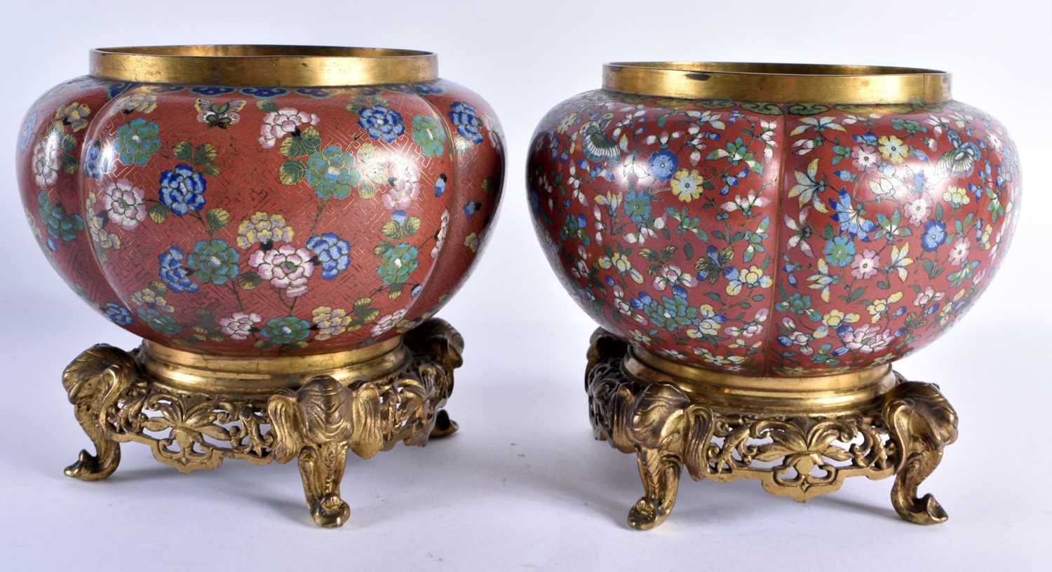 A PAIR OF 19TH CENTURY CHINESE CLOISONNE ENAMEL LOBED JARDINIERES Qing, formed open French bronze - Image 4 of 23