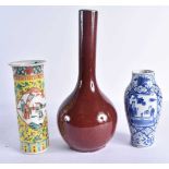 A 19TH CENTURY CHINESE FAMILLE JAUNE SLEEVE VASE Qing, together with a ox blood vase & a blue and