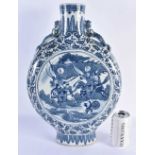 A VERY LARGE 19TH CENTURY CHINESE BLUE AND WHITE PORCELAIN MOON FLASK Qing, painted with warriors