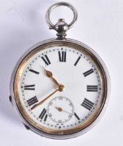 Sterling Silver Gents Vintage Open Face Pocket Watch Key-wind Working. London. 105 grams. 5.25 cm