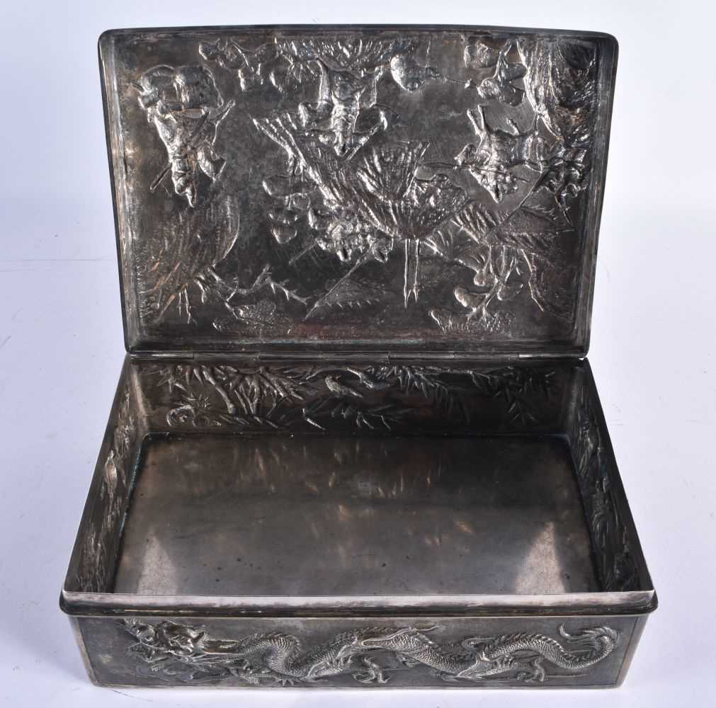 A RARE LARGE 19TH CENTURY CHINESE EXPORT REPOUSSE SILVER BOX Qing, signed KPC, decorated with a - Image 5 of 24