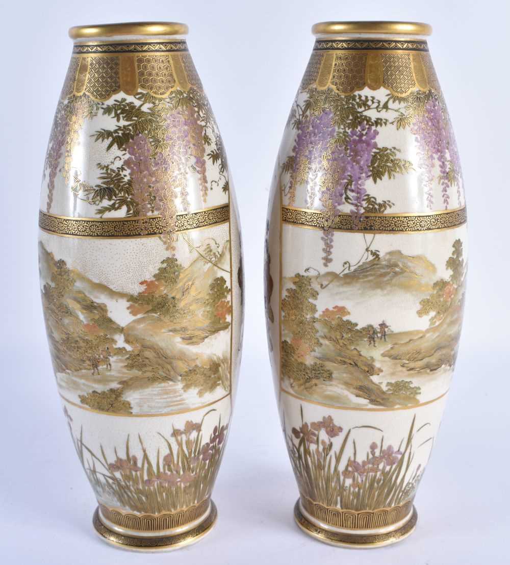 A PAIR OF LATE 19TH CENTURY JAPANESE MEIJI PERIOD SATSUMA POTTERY VASES painted with a group of - Image 3 of 25