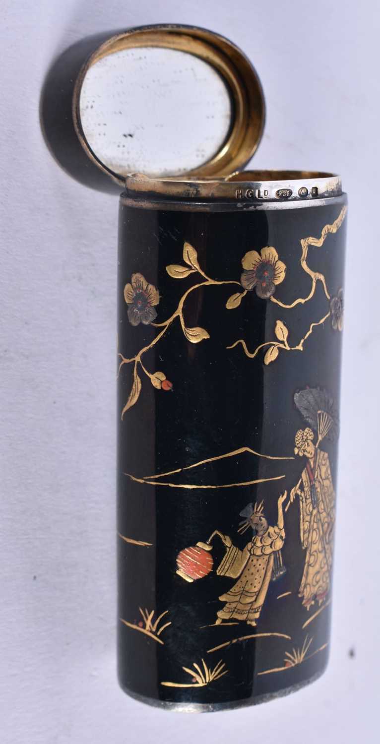 A LOVELY EARLY 20TH CENTURY ENGLISH SILVER AND CHINOSERIE LACQUER BOX AND COVER by H G Ld., in the - Image 3 of 5