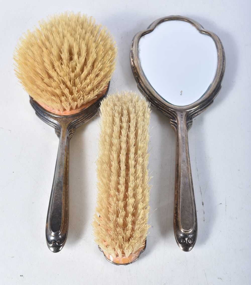 Three Silver and Enamel Dressing Table items (Hand Mirror, Hair Brush and Clothes Brush). Hallmarked - Image 4 of 4