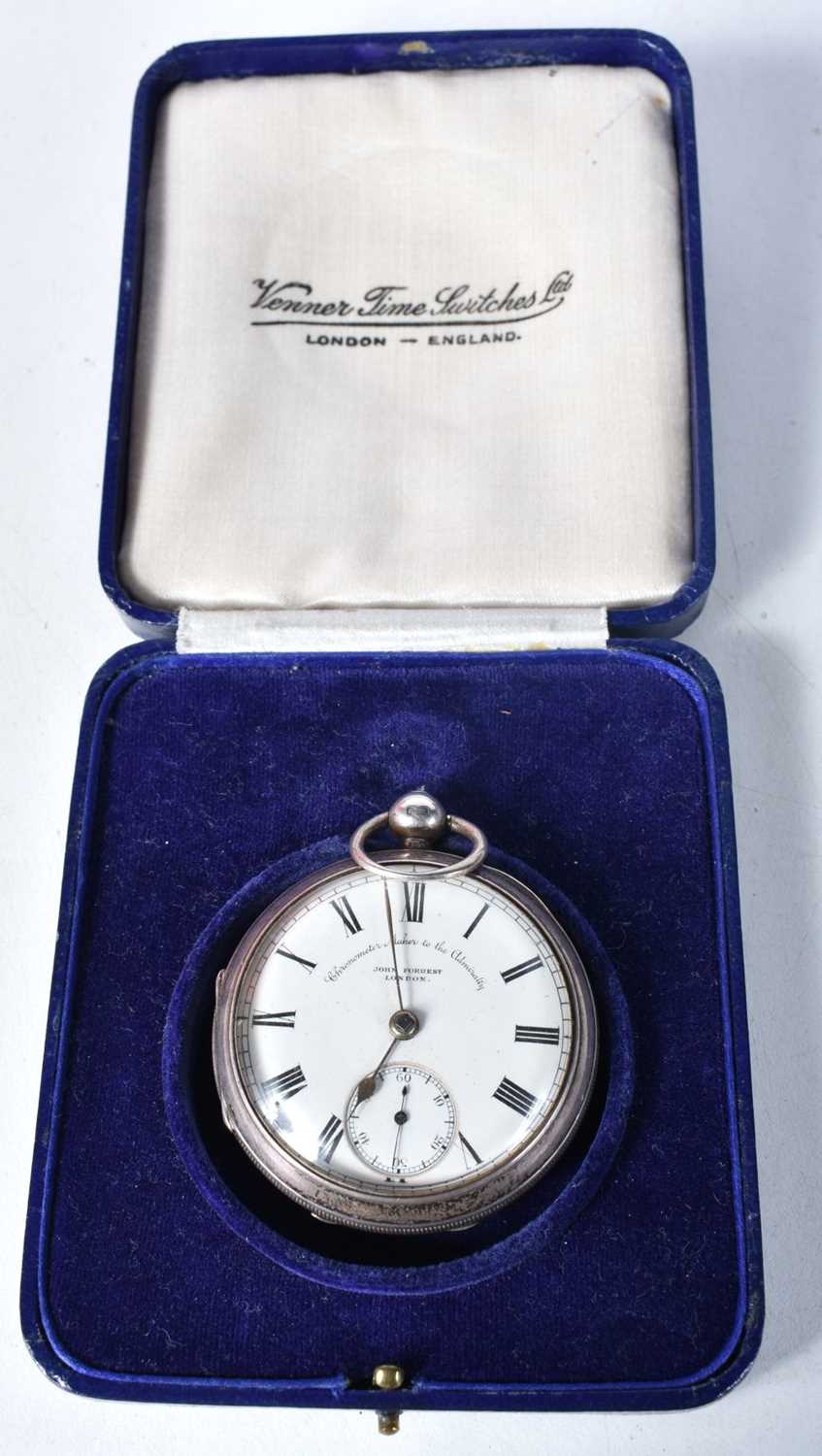 A Victorian JOHN FORREST Silver Gents Open Face Pocket Watch in a fitted case.  Hallmarked Chester