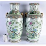 A VERY LARGE PAIR OF 19TH CENTURY CHINESE FAMILLE VERTE PORCELAIN VASES Qing, painted with birds