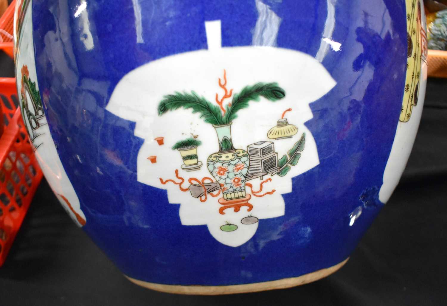 A LARGE 19TH CENTURY CHINESE POWDER BLUE FAMILLE VERTE ENAMELLED JARDINIERE Kangxi style, painted - Image 19 of 29