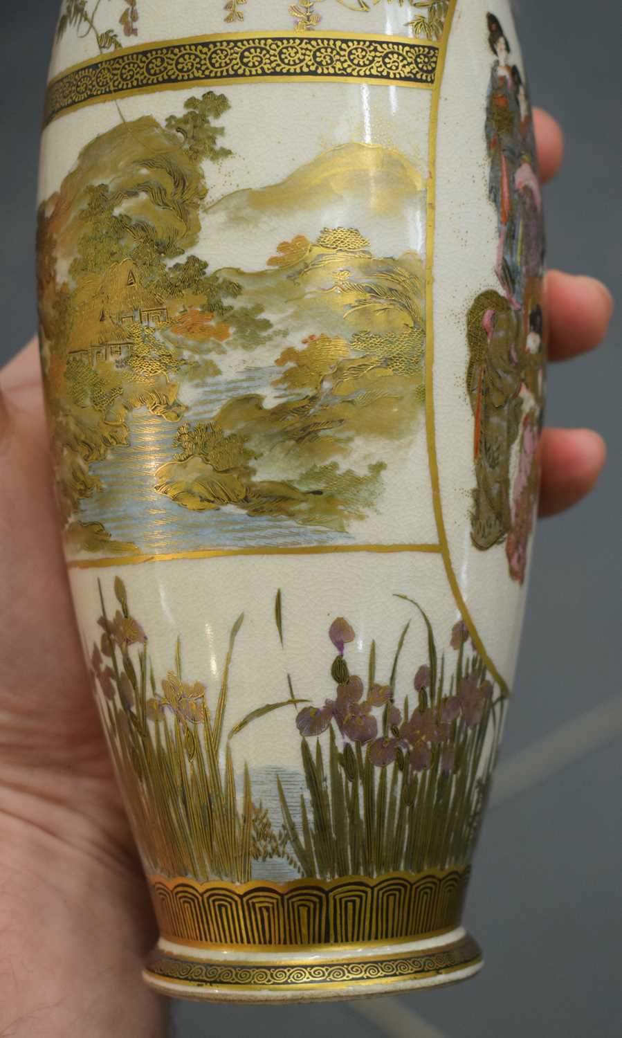 A PAIR OF LATE 19TH CENTURY JAPANESE MEIJI PERIOD SATSUMA POTTERY VASES painted with a group of - Image 18 of 25