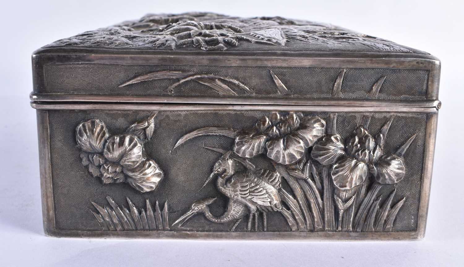 A RARE LARGE 19TH CENTURY CHINESE EXPORT REPOUSSE SILVER BOX Qing, signed KPC, decorated with a - Image 6 of 24