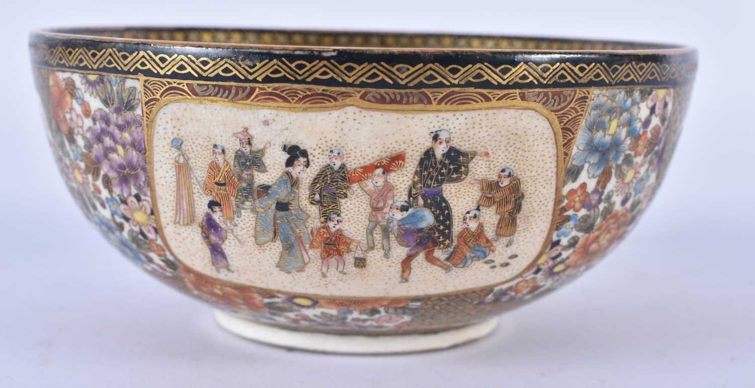 A 19TH CENTURY JAPANESE MEIJI PERIOD SATSUMA BOWL painted with figures and landscapes. 12 cm