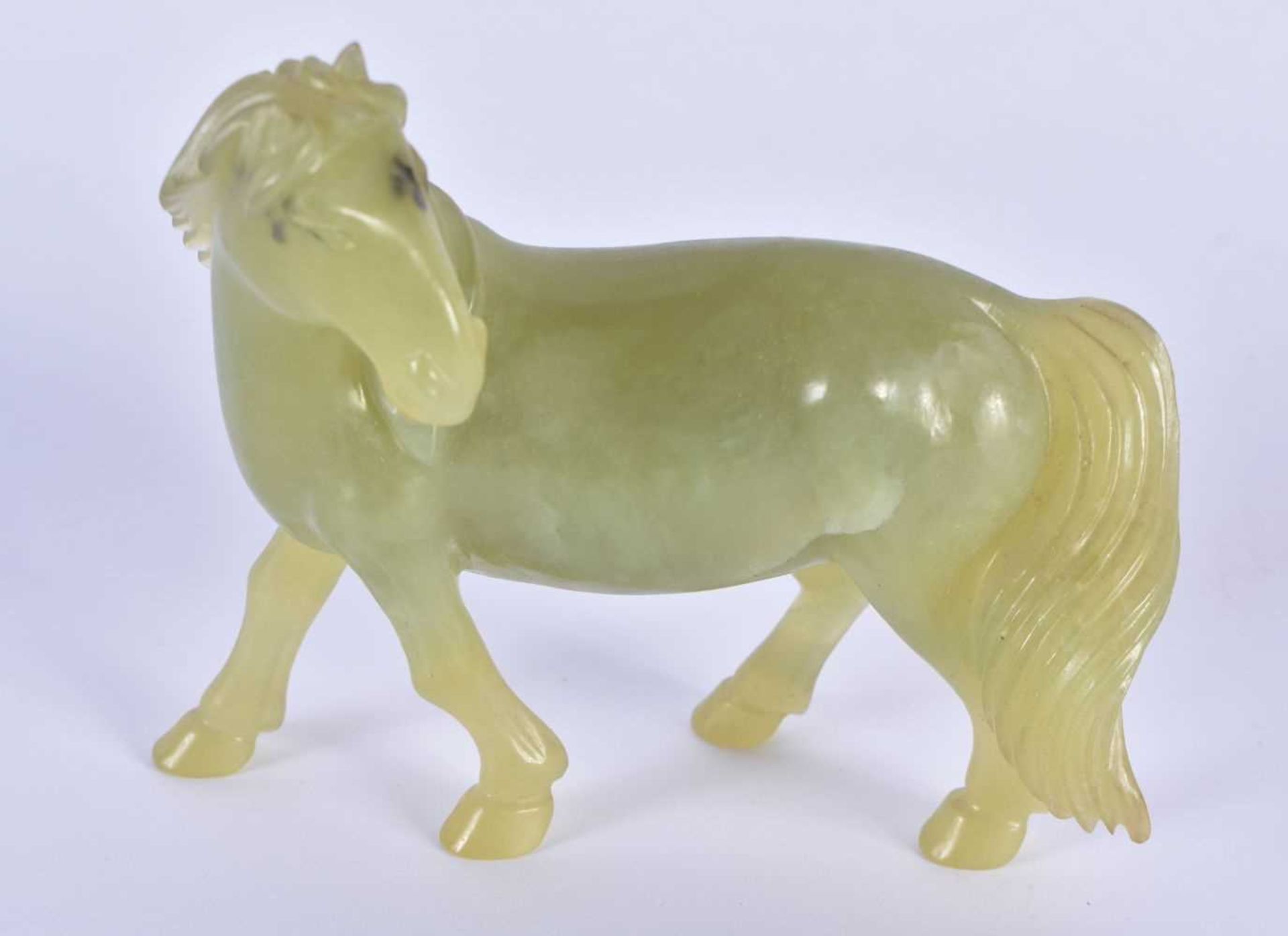 A SET OF SIX LATE 19TH CENTURY CHINESE CARVED JADE HORSES Late Qing, modelled in various forms and - Image 2 of 13