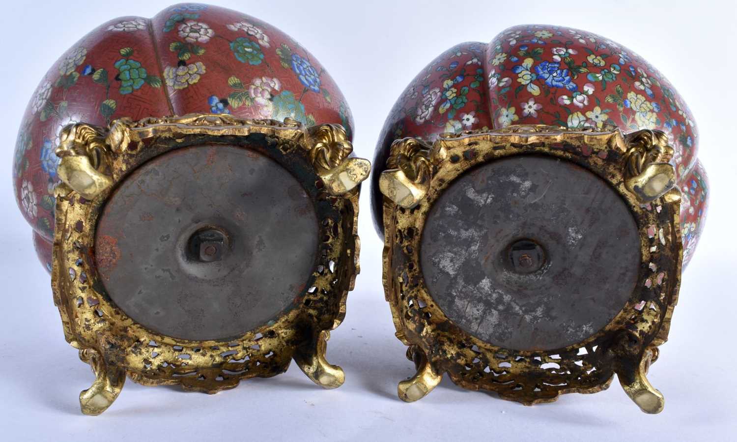 A PAIR OF 19TH CENTURY CHINESE CLOISONNE ENAMEL LOBED JARDINIERES Qing, formed open French bronze - Image 6 of 23