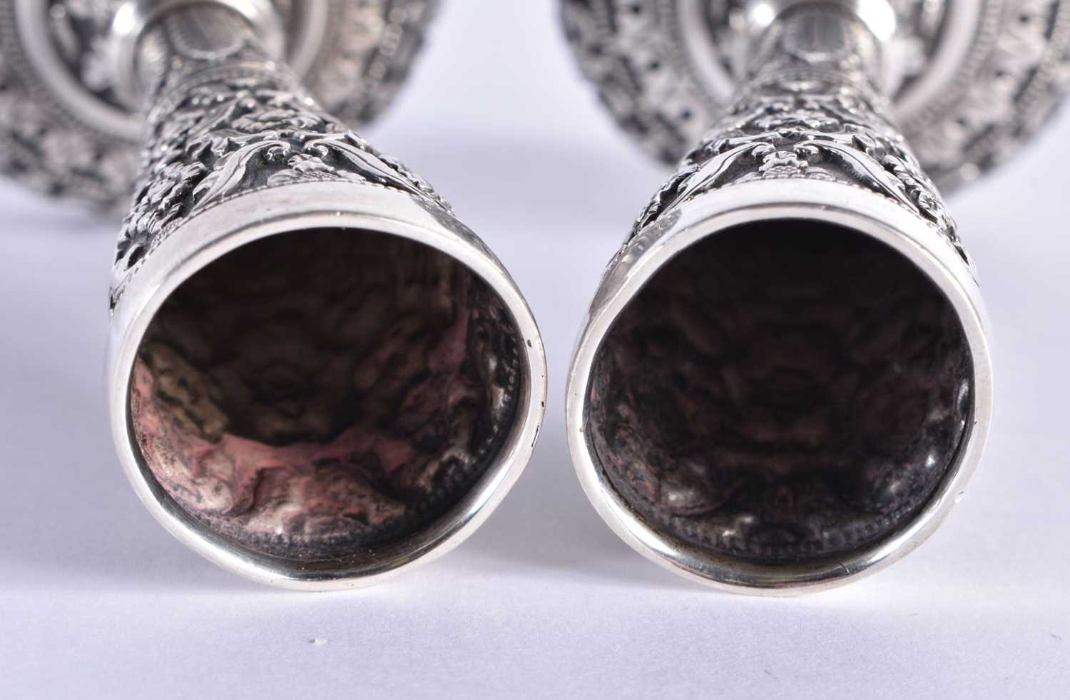 A Pair of Antique Indian Kutch Silver Posy Vases by Oomersi Mawji and Sons, Early 1900s. Stamped - Image 5 of 6