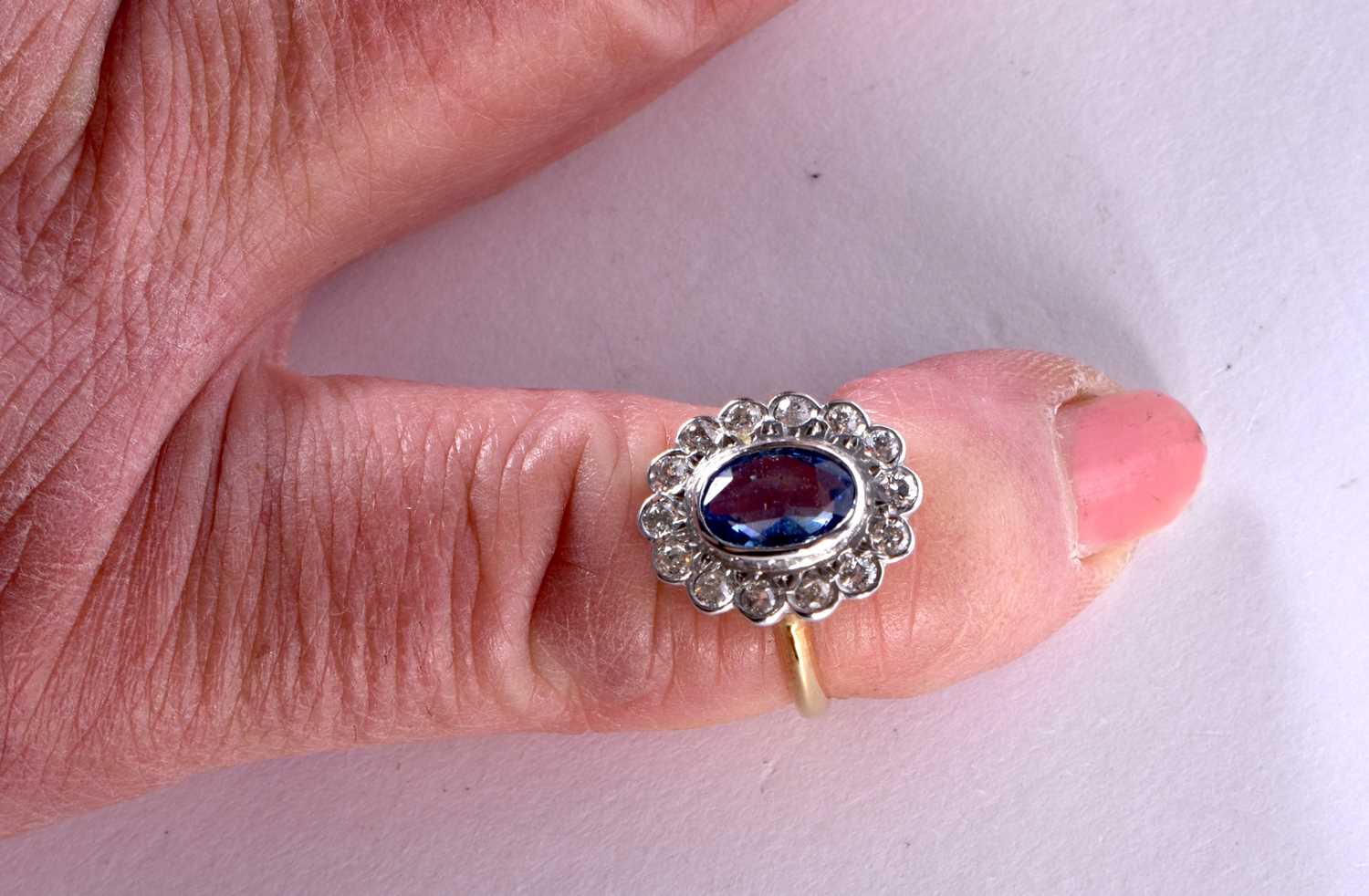 AN EDWARDIAN 18CT GOLD DIAMOND AND PALE SAPPHIRE RING. K. 4.6 grams. - Image 8 of 8