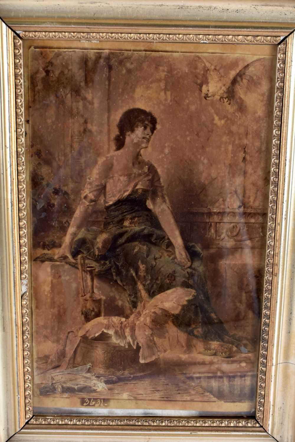 A PAIR OF ANTIQUE CONRAD KIESEL REVERSE PAINTED PAINTINGS ON GLASS. Largest 38 cm x 32 cm. (2) - Image 4 of 6