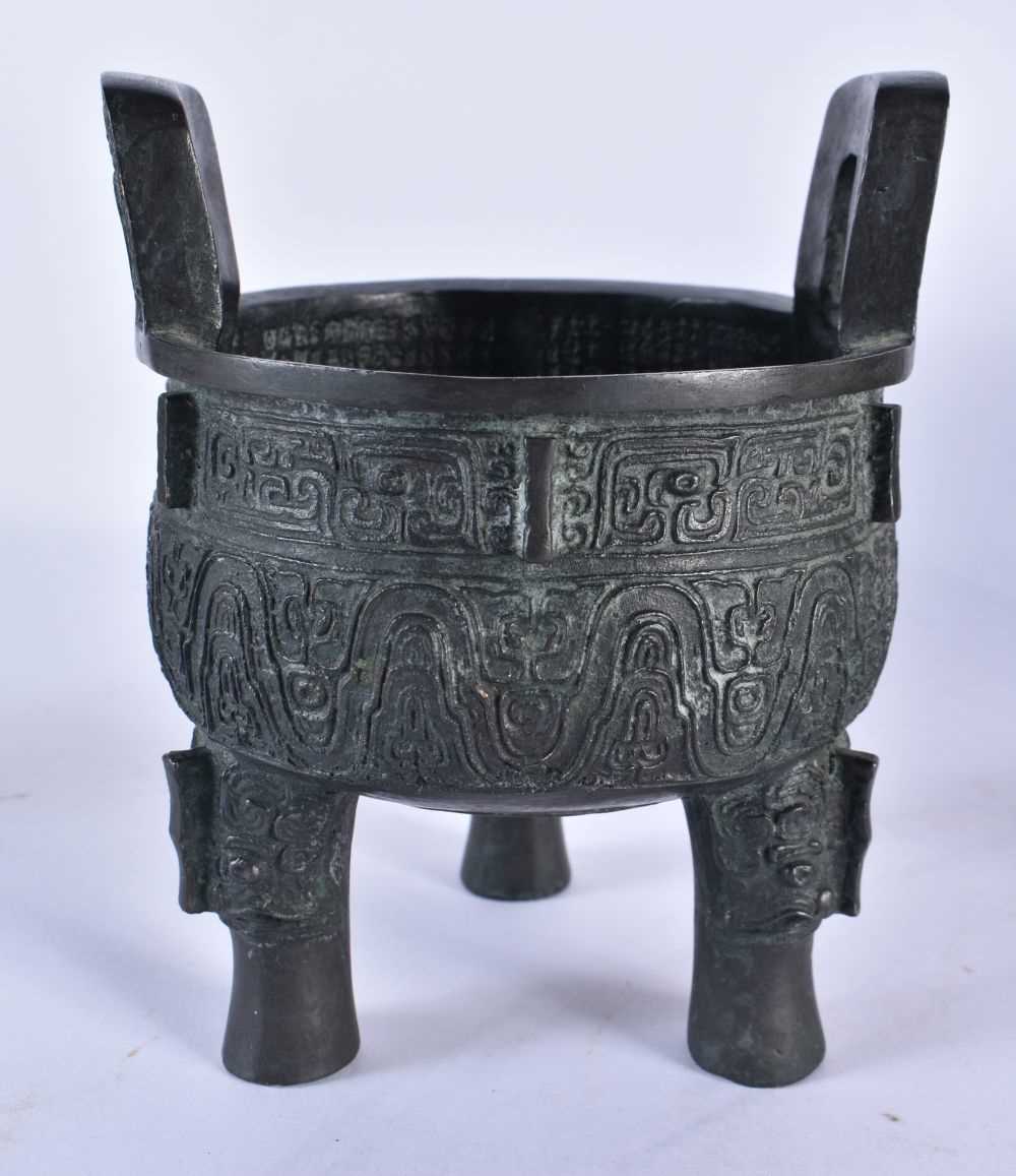 A 19TH CENTURY CHINESE ENGRAVED BRONZE CENSER Qing, together with another bronze censer & bronze - Image 2 of 8