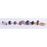A collection of silver gemstone rings including Boulder Opal. 38 grams. O to S. (qty)