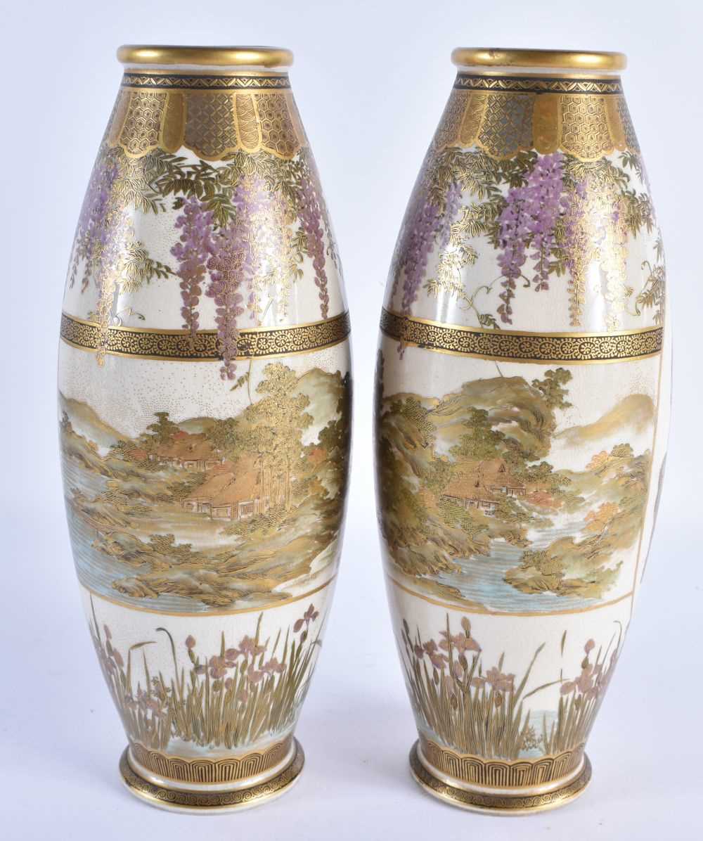 A PAIR OF LATE 19TH CENTURY JAPANESE MEIJI PERIOD SATSUMA POTTERY VASES painted with a group of - Image 4 of 25