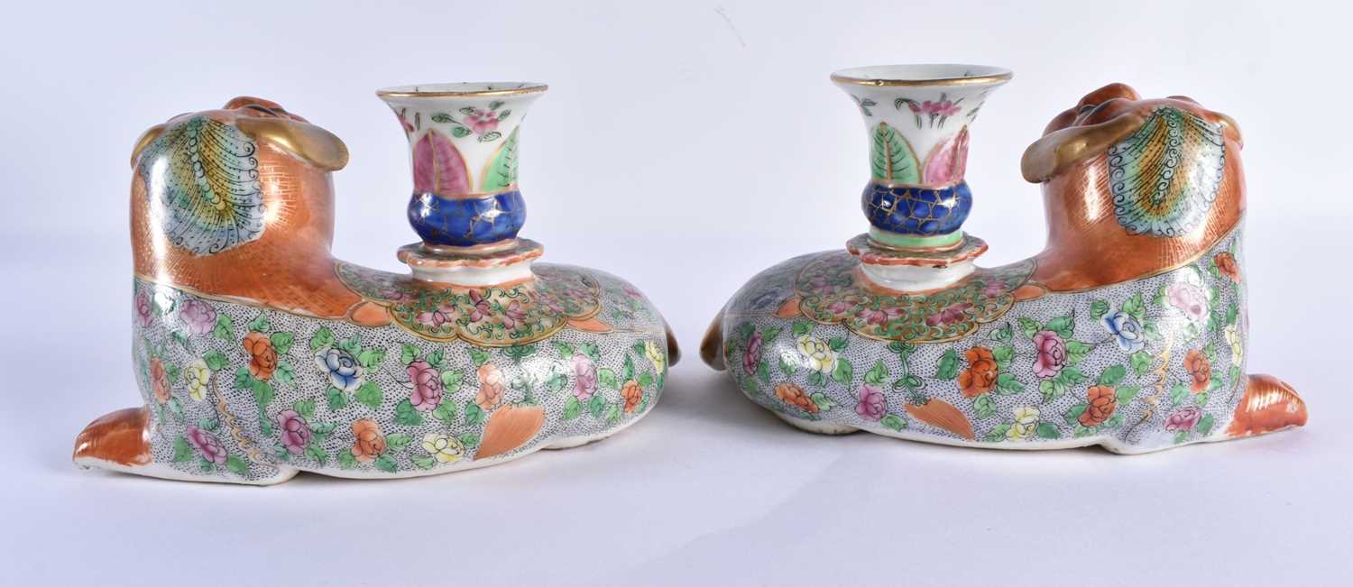 A PAIR OF EARLY 19TH CENTURY CHINESE CANTON FAMILLE ROSE JOSS STICK HOLDERS Qing, modelled as - Image 3 of 22