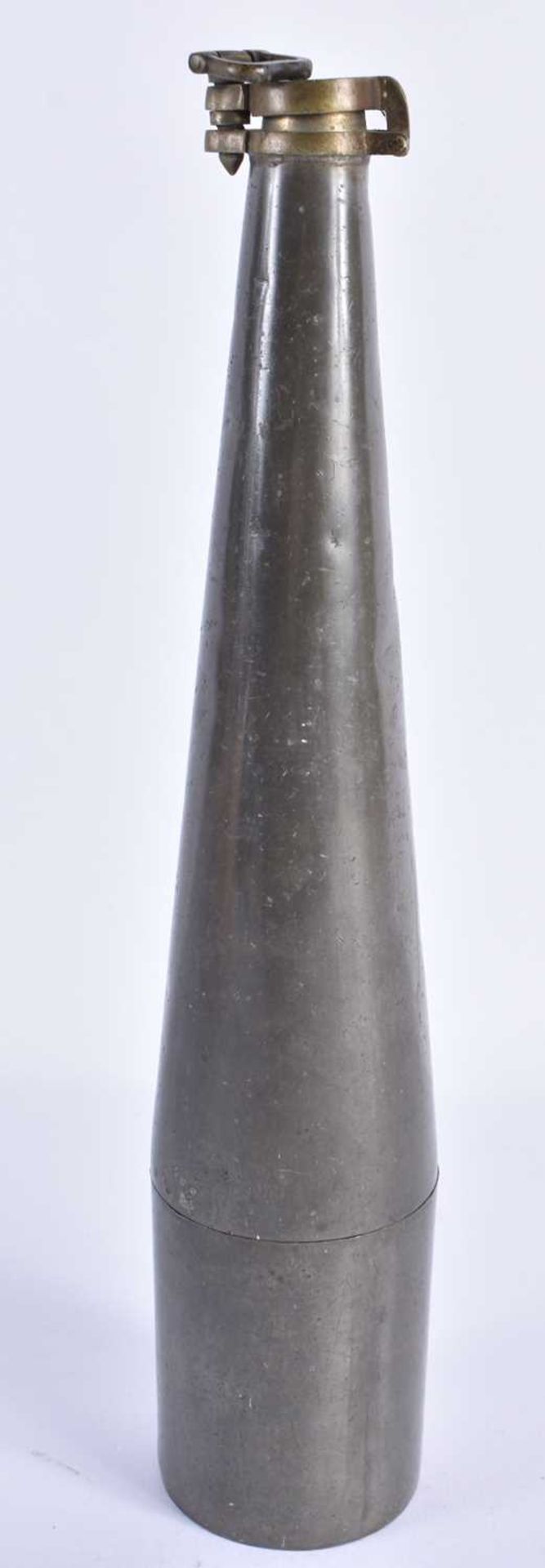 A Pewter Drinking Flask with detachable cup on base. 25.5cm x 5cm, weight 304g.