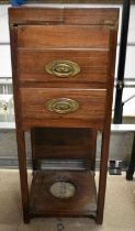 A RARE 19TH CENTURY ANGLO CHINESE CARVED HARDWOOD CAMPAIGN STYLE WASH STAND. 95 cm x 38 cm.