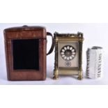 AN UNUSUAL 19TH CENTURY FRENCH BRONZE AND ENAMEL REPEATING BRASS CARRIAGE CLOCK the silvered