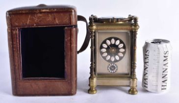 AN UNUSUAL 19TH CENTURY FRENCH BRONZE AND ENAMEL REPEATING BRASS CARRIAGE CLOCK the silvered