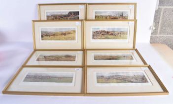 A Set of Eight Hunting Prints by FA Stewart, includes . Frames 37cm x 22.5, Prints 27cm x 11cm (8)