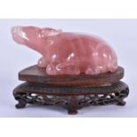 A 19TH CENTURY CHINESE CARVED ROSE QUARTZ FIGURE OF A BULLOCK Qing. 11 cm x 9 cm.