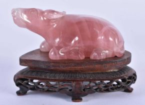 A 19TH CENTURY CHINESE CARVED ROSE QUARTZ FIGURE OF A BULLOCK Qing. 11 cm x 9 cm.