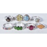 A collection of silver gemstone rings including Ruby . Stamped 925, Sizes K-S, total weight 30g (8)