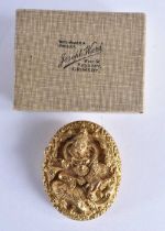 A Yellow Metal Locket Brooch (possibly Burmese Gold). 5cm x 4cm x 1.8cm, weight 15.4g.