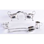 A Quantity of Silver Plate Items incl 2 Sauce Boats, 2 Serving Spoons, A Mustard/Sauce Pot with Blue