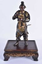 A GOOD 19TH CENTURY JAPANESE MEIJI PERIOD BRONZE GOLD INLAID OKIMONO by Miyao, modelled as a male