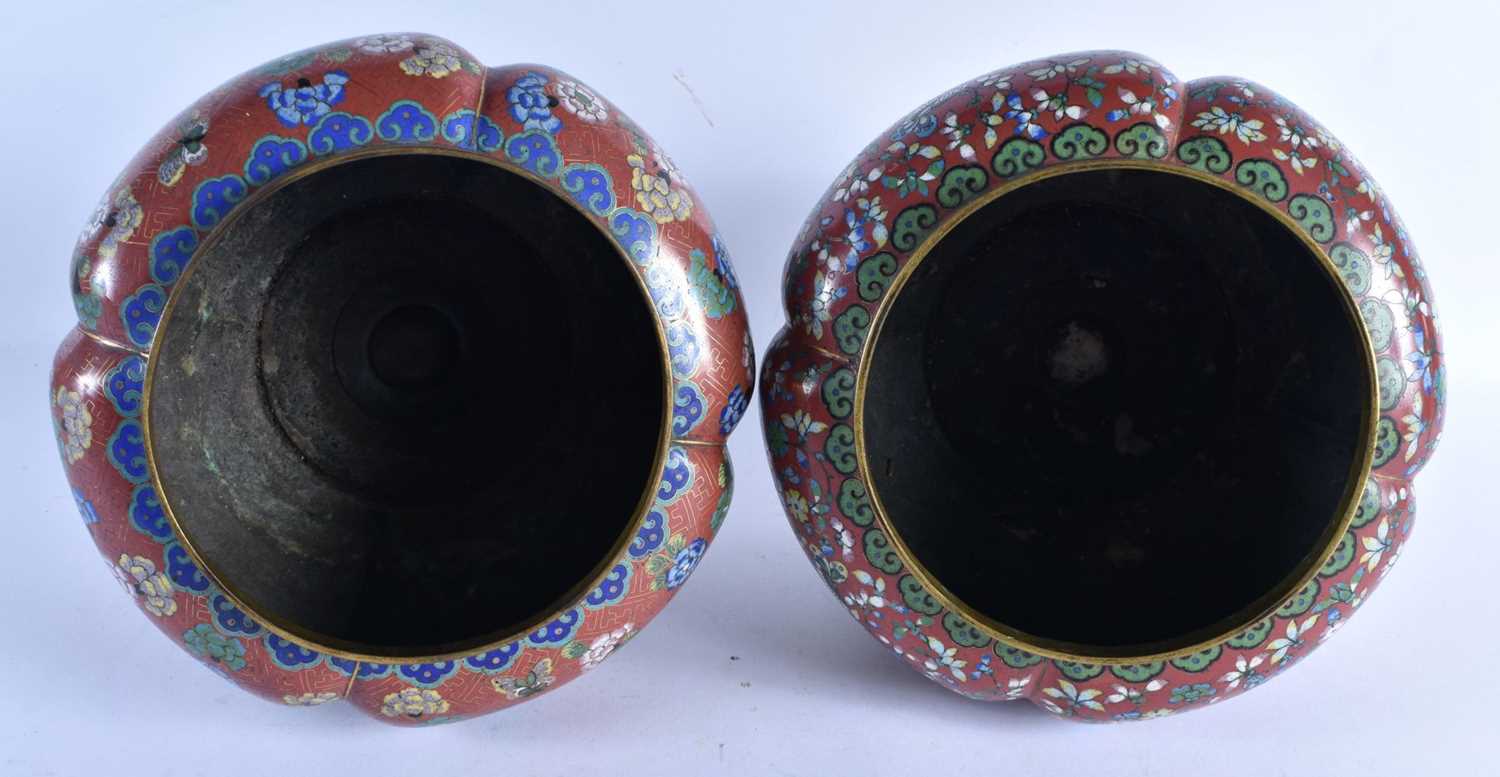 A PAIR OF 19TH CENTURY CHINESE CLOISONNE ENAMEL LOBED JARDINIERES Qing, formed open French bronze - Image 5 of 23