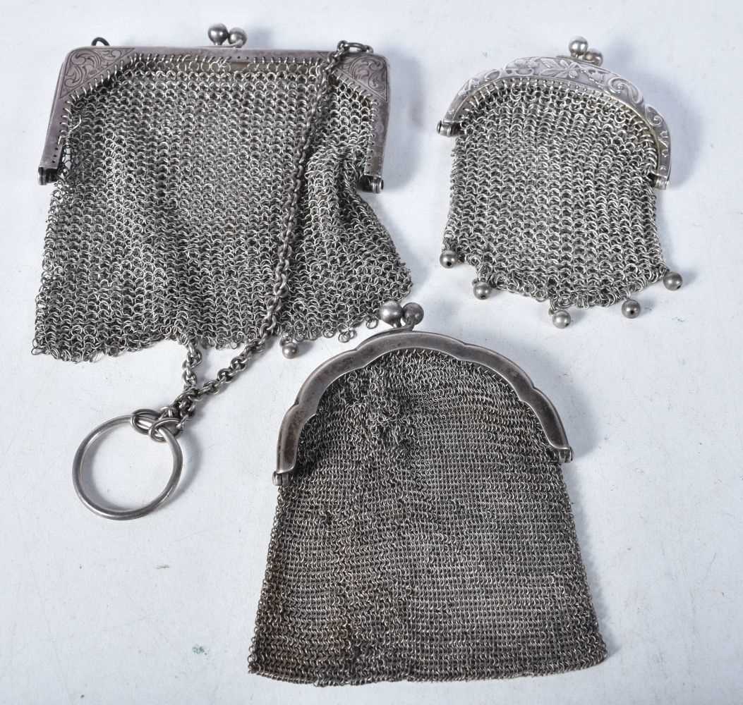 Three Silver Chain Mail Purses. XRF Tested for Purity. Largest 9cm x 8cm, total weight 118g (3)