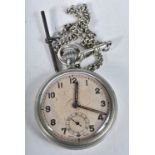 A Military Pocket Watch stamped with a Broad Arrow Mark and B49956 on the back. 5.1cm diameter,