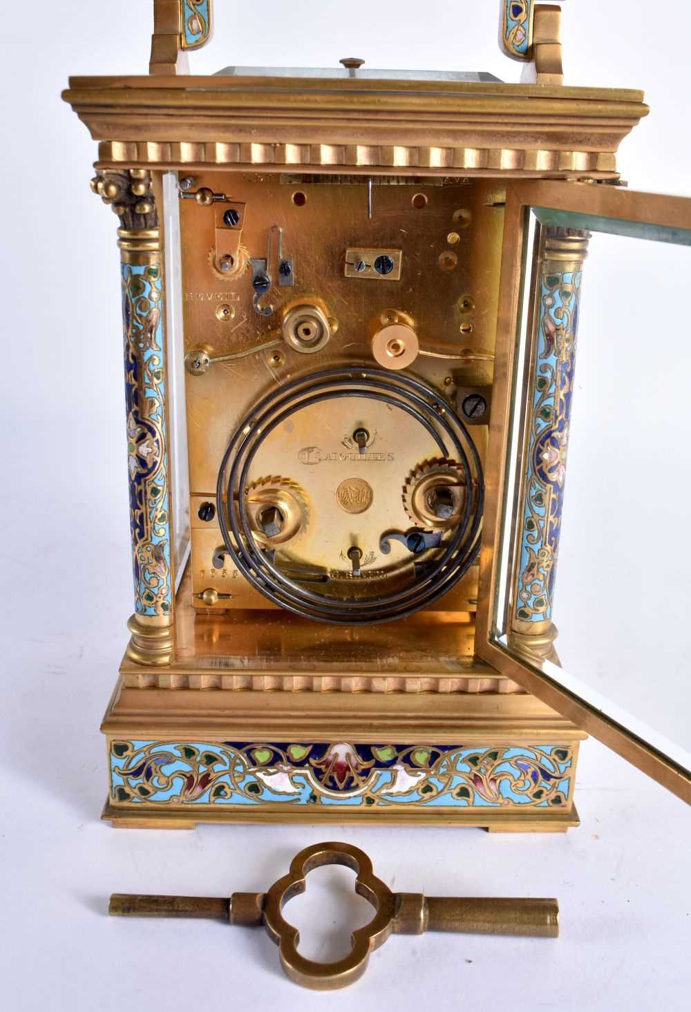 A LOVELY 19TH CENTURY FRENCH CHINESE MARKET CHAMPLEVE ENAMEL AND BRONZE REPEATING CARRIAGE CLOCK the - Image 5 of 8