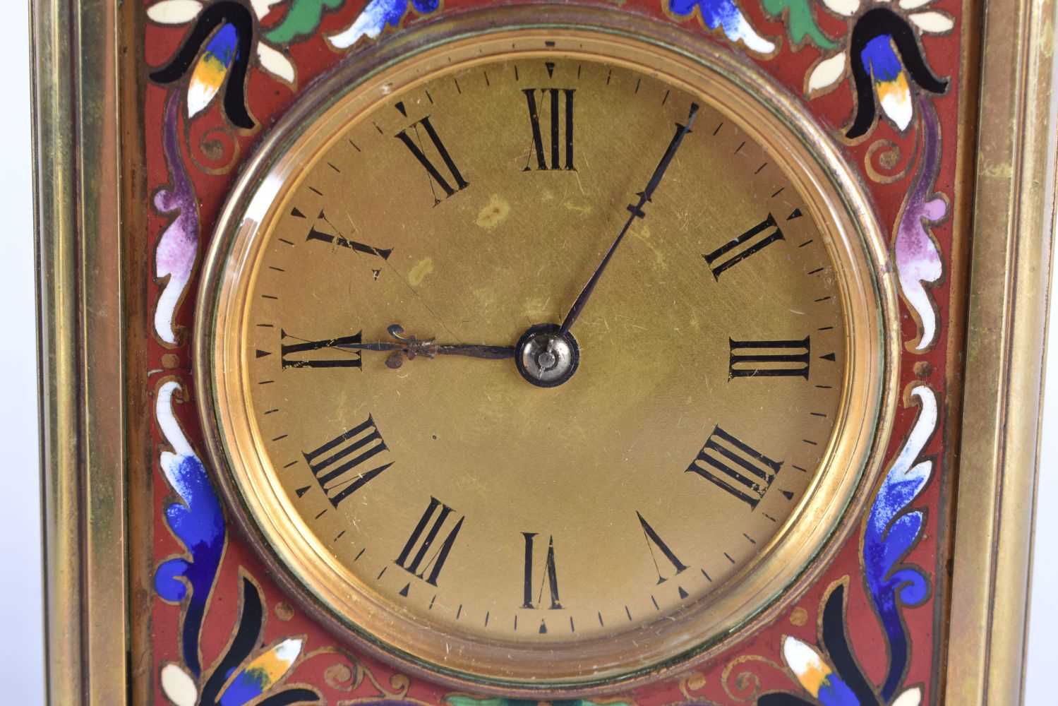 A LATE 19TH CENTURY FRENCH REPEATING CHAMPLEVE ENAMEL CARRIAGE CLOCK within original leather - Image 3 of 9