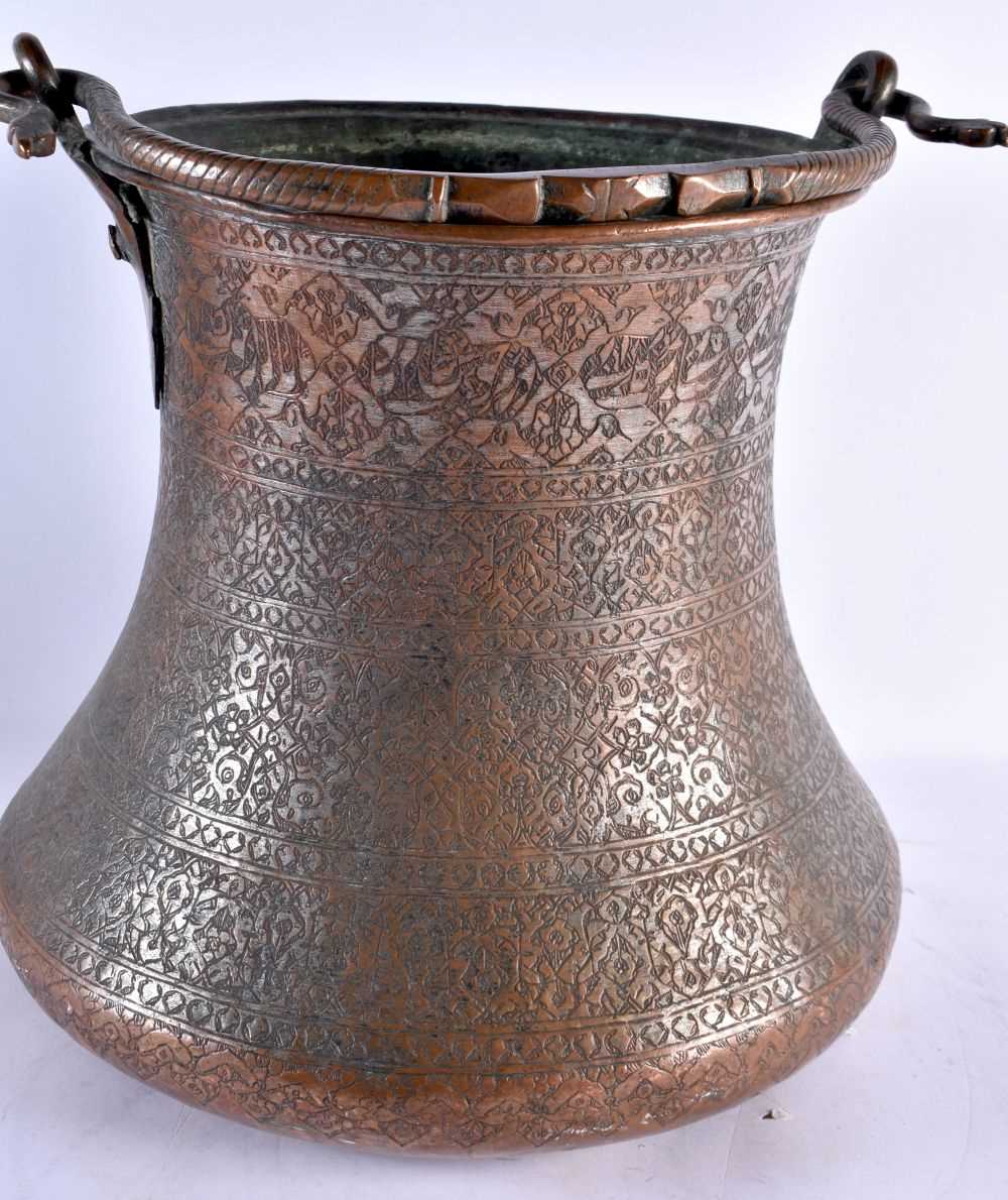 A very large find carved floral mortis, copper tinted Bucket, with a handle comprising of 2 Dragon - Image 4 of 5