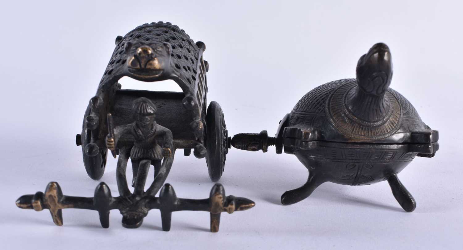 FOUR ANTIQUE INDIAN EASTERN BRONZES. Largest 12 cm wide. (4) - Image 3 of 8