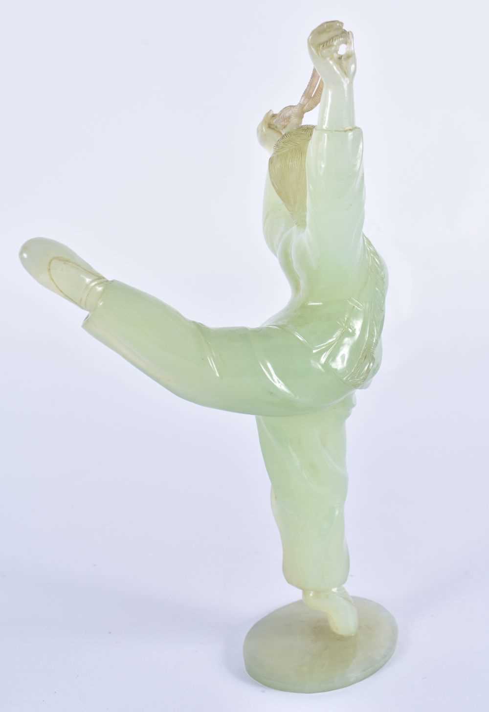 A LARGE PAIR OF CHINESE CULTURAL REVOLUTION CARVED JADE FIGURES each modelled with arms and legs - Image 7 of 7