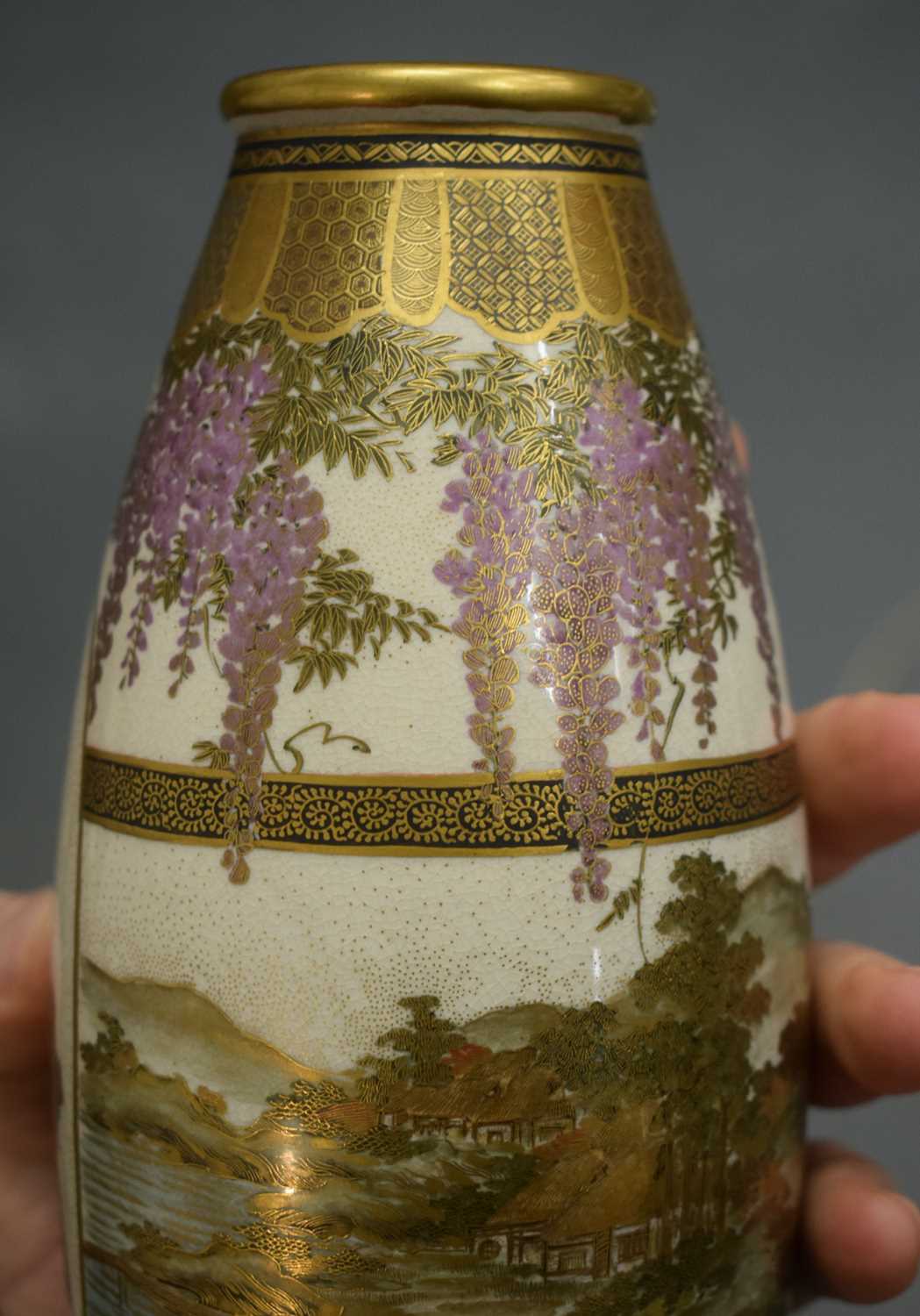 A PAIR OF LATE 19TH CENTURY JAPANESE MEIJI PERIOD SATSUMA POTTERY VASES painted with a group of - Image 8 of 25