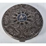 A Silver Filigree Compact with Niello Silver base. 7.2cm x 1.8cm, weight 114g, XRF Tested for