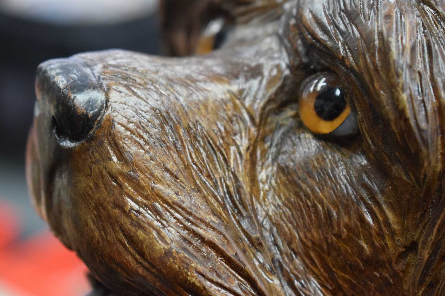 A LARGE 19TH CENTURY BAVARIAN BLACK FOREST CARVED WOOD BEGGING DOG STAND modelled with glass eyes, - Image 10 of 15