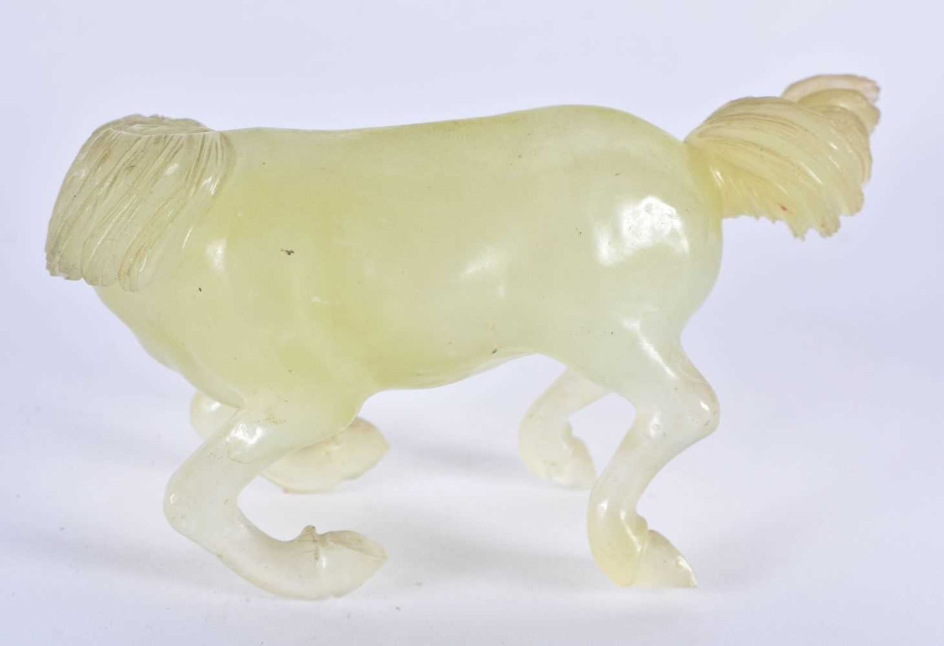 A SET OF SIX LATE 19TH CENTURY CHINESE CARVED JADE HORSES Late Qing, modelled in various forms and - Image 9 of 13