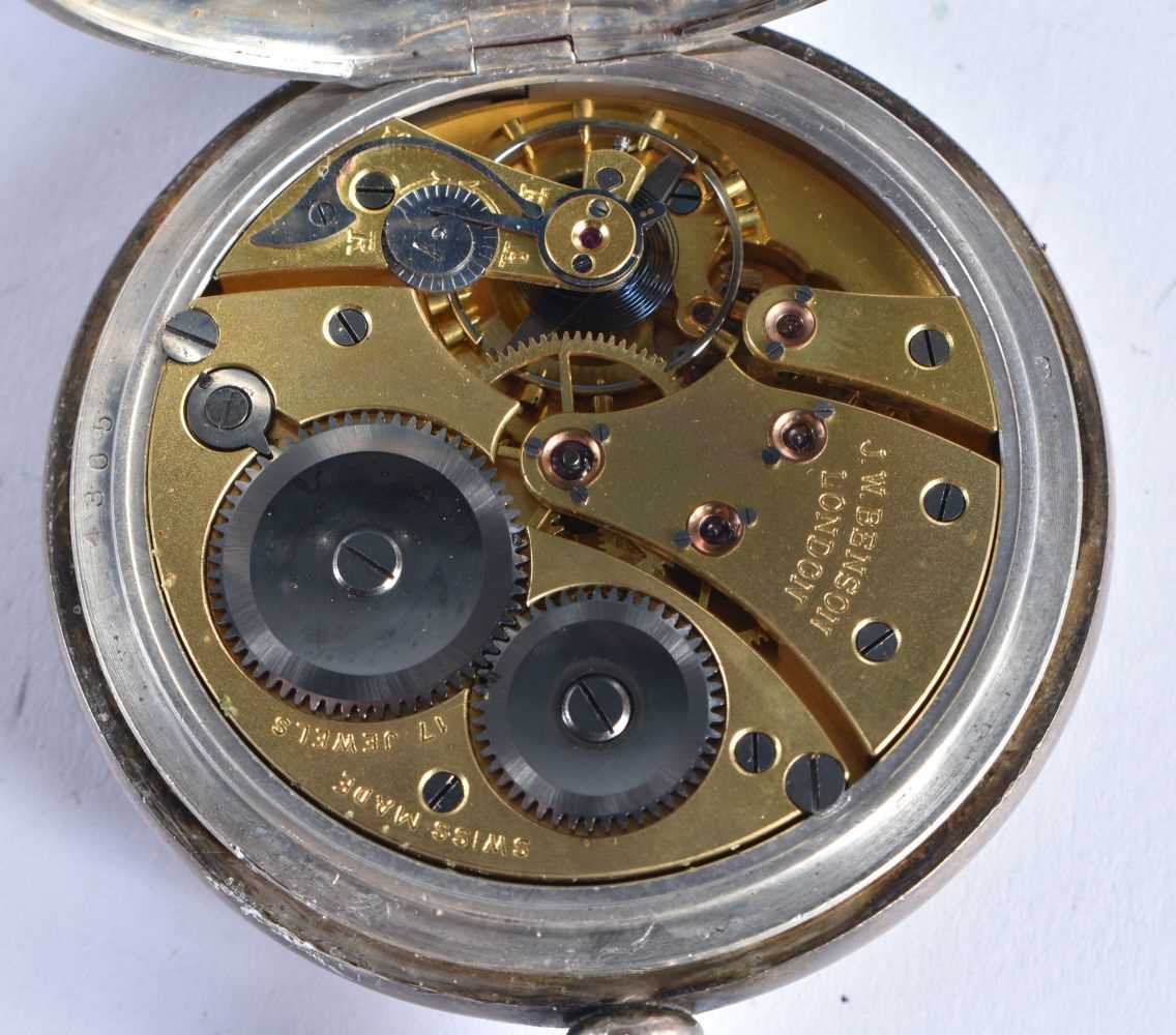 J.W. BENSON .925 Silver Gents Vintage Half Hunter Pocket Watch Hand-wind Working. Birmingham 1928. - Image 3 of 5