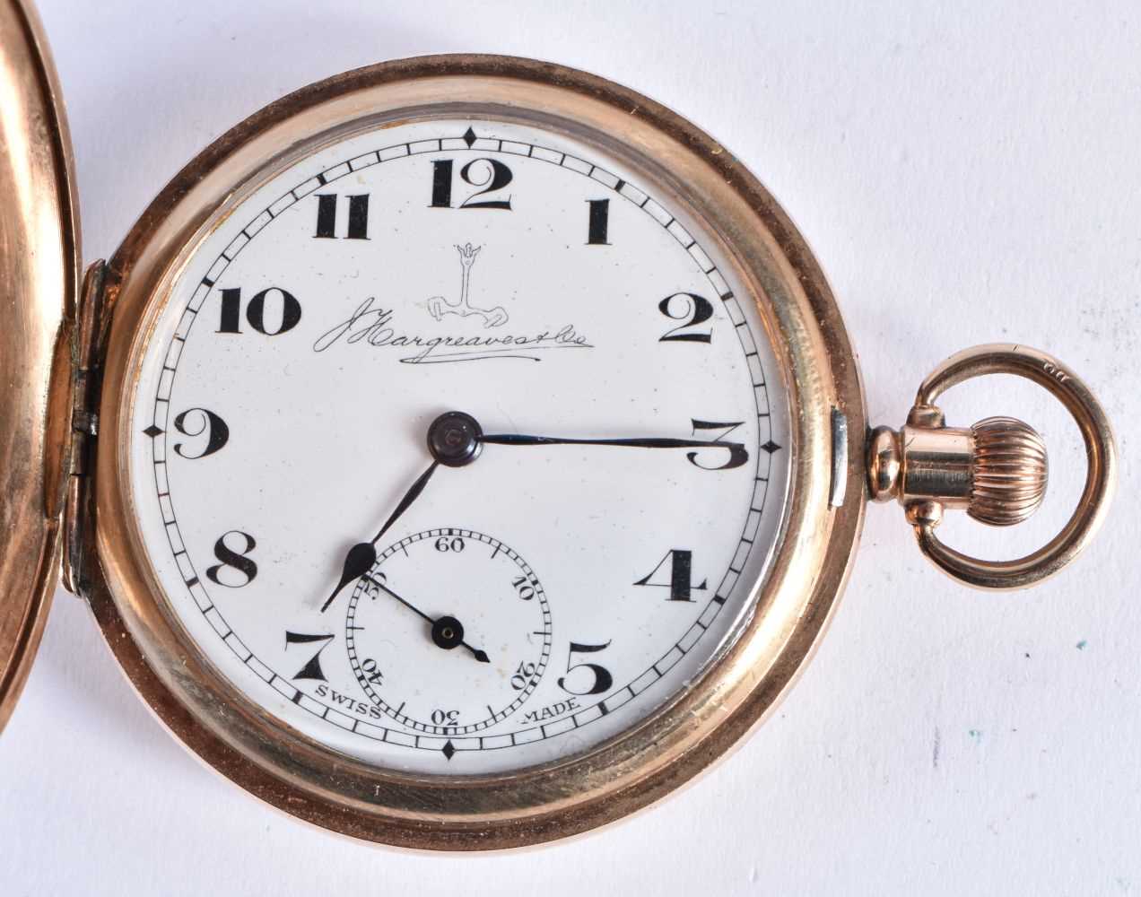 J HARGREAVES Gents Vintage Rolled Gold Full Hunter Pocket Watch Hand wind Working. 91 grams. 5 cm