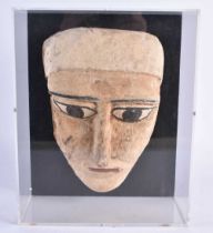 A FINE AND RARE EGYPTIAN CARVED WOOD MUMMY MASK Late Period 664-40 BC. 27 cm x 20 cm.